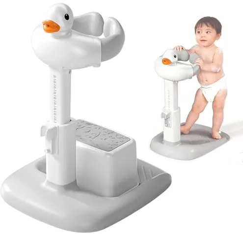 Soporte de ducha para bebé, base antideslizante, ayuda al bebé a pararse y ducharse – Soporte de ducha portátil ajustable en altura con asiento