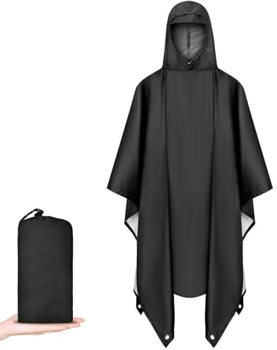 Vicloon Poncho de Lluvia Impermeable, Chubasquero con Capucha para Mujer Hombres, 3 en 1 Multifuncional Chubasquero Transpirable Ultrafino, Toldo Manta, Estera de Camping, Talla grande con Bolsa A