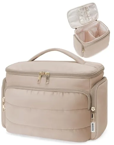 WANDF Neceser de Viaje Grande, Bolso de Maquillaje de Apertura Amplia con Asa, Bolso Cosmético Hinchado para Toallas, Cosméticos, Accesorios y Elementos Esenciales para Mujeres