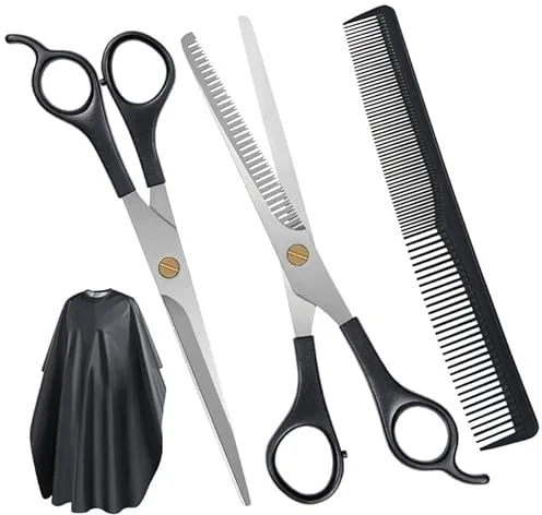 Beugo Capas para Peluqueria, 4 Piezas Set de Capa de Barbero Profesional con Tijeras Peluqueria y Peine, Impermeable Capa de Peluquería para Peinado, Cortes y Colores, Hombres y Mujeres