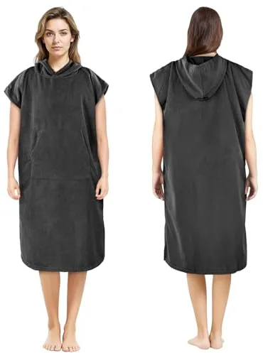 AUYAO Poncho Surf, 110cmX78cm Poncho de Toalla con Capucha para Adultos, Capa Cambiarse, Microfibra de Secado Rápido, Toalla Poncho con Bolsillos Unisex Ideal para Vacaciones Surf Playa, Gris Oscuro