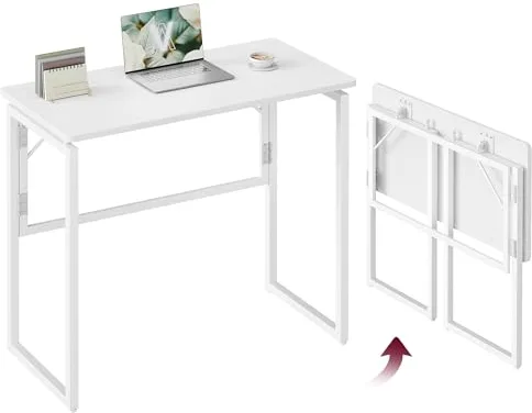 VASAGLE Mesa Plegable, Escritorio Plegable, Tablero de una Pieza, Bordes Redondeados, para Dormitorio, Balcón o Camping, Fácil Montaje, 80 x 40 cm, Blanco Arce LWD151WF01