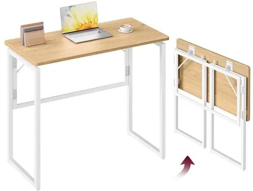 VASAGLE Mesa Plegable, Escritorio Plegable, Tablero de una Pieza, Bordes Redondeados, para Dormitorio, Balcón o Camping, Fácil Montaje, 80 x 40 cm, Roble Natural LWD151YD01