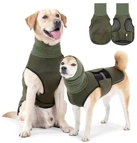 Chaleco Calmante para Perros Transpirable, Chaleco Antiestrés para Perro con Orejeras y Capucha, Abrigo para Perros Que Alivia Ansiedad Ajustable, para Perro Aliviar el Nerviosismo (Verde, XXL)