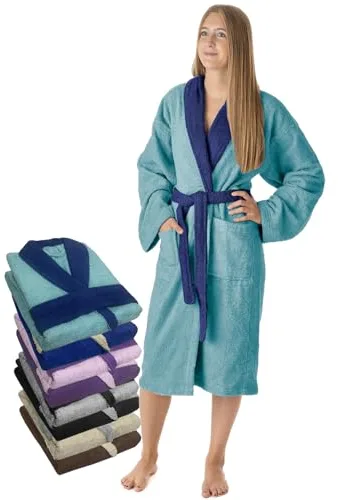 LEBENGOOD Albornoz Mujer 100% Algodón Rizo Americano 450 gsm - Bata de Baño para Ducha, Suave, Absorbente, Unisex, OEKO-TEX® (BicMuj Aqua, M)