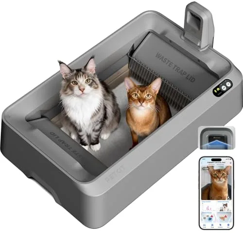 PETKIT PUROBOT Crystal Duo Arenero Gatos Autolimpiable, Cámara AI, Arenero Autolimpiable para Gatos, Limpieza Bidireccional, Bandeja Reemplazable, Seguimiento Sanitario, Eliminación de Olores, Gris