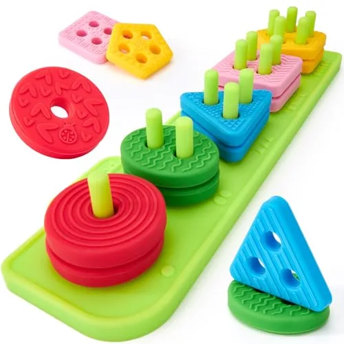 hahaland Juguetes Montessori 1 año - Silicona Bloques Apilables Blanda Puzzle Juego de Aprendizaje Sensorial, Juguetes Educativos Regalo Niños 1 2 3 años
