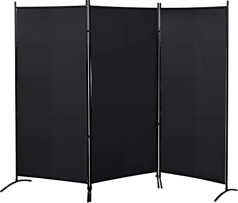 HOMCOM Biombo de 3 Paneles, Biombo Separador de Ambientes Plegable con 6 Pies de Metal, Divisor de Habitaciones, Salón, Dormitorio, 253x182 cm, Negro