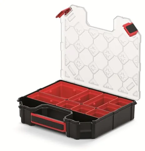 Mivos Caja organizadora 284 x 243 x 50 mm – Caja surtida para accesorios y piezas pequeñas – Caja de tornillos con 7 insertos – Caja clasificadora – Caja de herramientas para taller – Fabricado en la