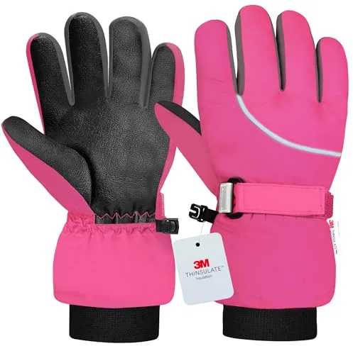 Origem Guantes de Esquí para Niños, Guantes de Invierno Impermeables para Niños, Termicos Guantes de Nieve para 4-14 niños y niñas para Trineo Snowboard Patinaje y Actividades al Aire Libre