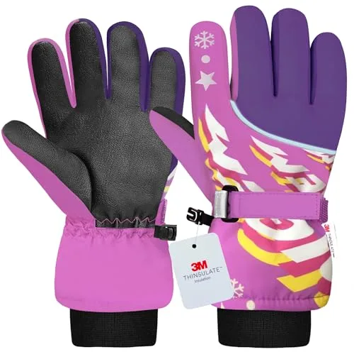 Origem Guantes de Esquí para Niños, Guantes de Invierno Impermeables para Niños, Termicos Guantes de Nieve para 4-14 niños y niñas para Trineo Snowboard Patinaje y Actividades al Aire Libre