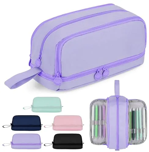 AOOSU Estuche Escolar Grande con 4 Compartimentos, Estuche de Gran Capacidad Bolsa de lápiz Expandible, Estuche Organizador de Papelería para Niñas, Niños, Adolescentes, Mujeres, Hombres(Morado)