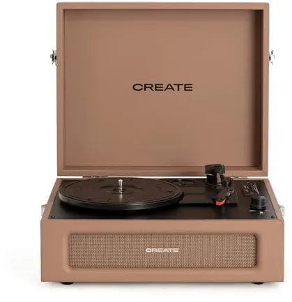 CREATE/Record Player Retro/Tocadiscos Retro Moca/Diseño Vintage, Bluetooth, USB, SD, MicroSD,Mp3, Sonido estéreo, 3 velocidades de reproducción, para Todo Tipo de vinilos
