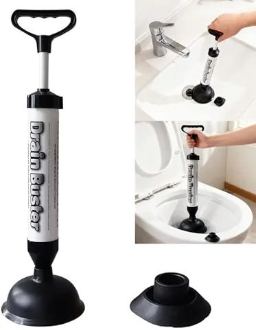 Desatascador de Tuberías a Presión Profesional,Bomba de Aire Manual con 2 Ventosas, Potente Desatascador de Drenaje para Fregadero,Inodoro, Bañera y Ducha,Bomba de Vacío para Desatascar Tuberías