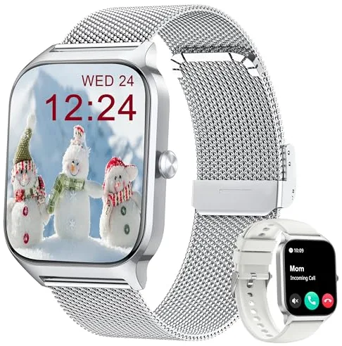 KALINCO Reloj Inteligente Mujer Hombre, Smartwatch Mujer con Llamadas/Whatsapp/Presión Arterial/Frecuencia Cardíaca/SpO2/Sueño/Estrés, Pulsera Actividad, Reloj Despertador Digital, Regalo iOS Android