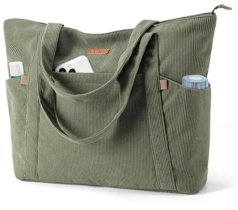 Lekespring Bolsa Tote Bag Grande Bolsa de Playa Mujer, Bolso Shopper, Bolso Ordenador Portatil con Compartimento para Portátil de 15.6 Pulgadas, Elegante Bolsos Bandolera para Trabajo Escuela, Verde