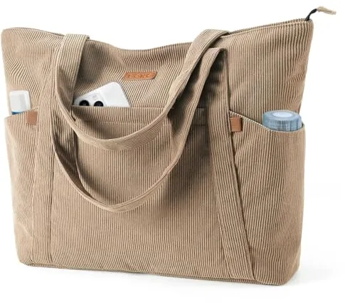 Lekespring Bolsa Tote Bag Grande Bolsa de Playa Mujer, Bolso Shopper, Bolso Ordenador Portatil con Compartimento para Portátil de 15.6 Pulgadas, Elegante Bolsos Bandolera para Trabajo Escuela, Caqui