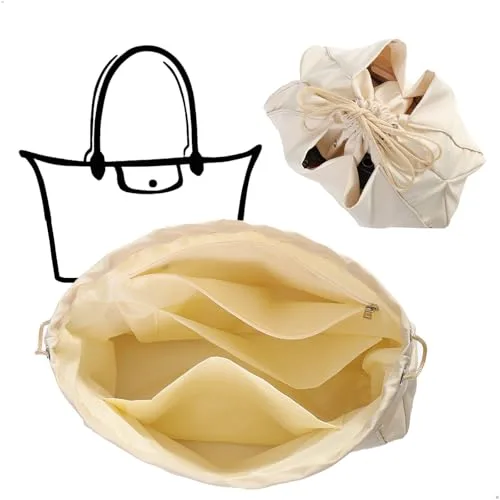 gexuamz Organizador Bolsos, Bag Organizer con Múltiples Bolsillos, Organizador Interior Bolso para Puede Almacenar Teléfonos Móviles, Botellas, Cosméticos, Lavable a Máquina, Satinado Beige