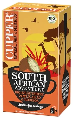 CUPPER - Caja de 20 Bolistas de Infusiones Ecológicas Africa Bio - Apto para Veganos - Propiedades digestivas suaves - Contiene Rooibos, Raíz de Regaliz, y Cáscara de Cacao
