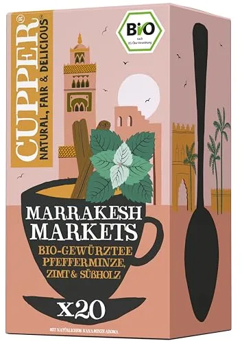 CUPPER - Caja de 20 Bolistas de Infusiones Ecológicas Marrakesh Bio - Apto para Veganos - Propiedades digestivas - Contiene Canela, Menta Piperita, y Raíz de Regaliz
