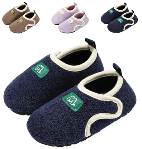 DRECAGE Zapatillas de Estar por Casa para Niños Pantuflas Niñas de Invierno Caliente Antideslizante Zapatos de Interior Azul 24 EU