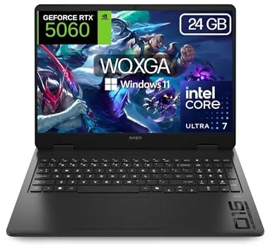 HP OMEN Slim - Ordenador portátil Gaming 16" 2.5K WQXGA (Intel Ultra 7-255H, 24GB RAM, 1TB SSD, NVIDIA RTX 5060, Windows 11 Home) Teclado QWERTY Español - Negro