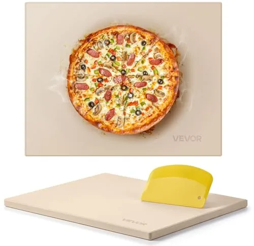 VEVOR Piedra para Hornear Pizza de 38 x 30 cm, Rectangular de Cordierita, Placa Extragrande con Raspador, 1,5 cm de Grosor, Resistente al Calor, Apta para Cocina, Horno, Pan, Pizza y Parrilla