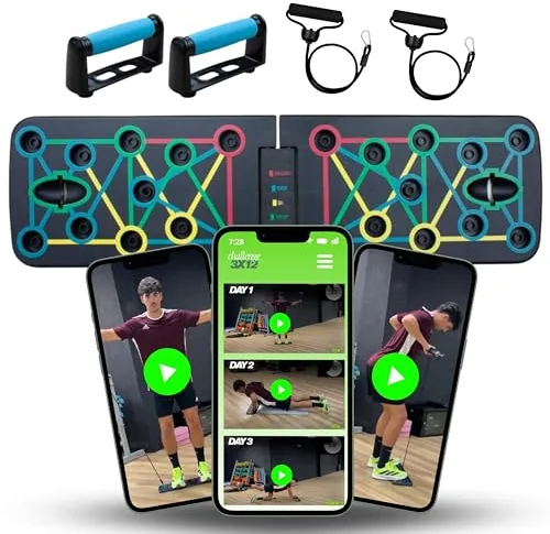 Tabla de Flexiones con APP - +35 entrenamientos personalizados – Tabla Ejercicios Multifuncion - Push Up Board - Tabla Flexiones - Multifuncional y Abdominales - Deporte en Casa Hombre - y Mujer