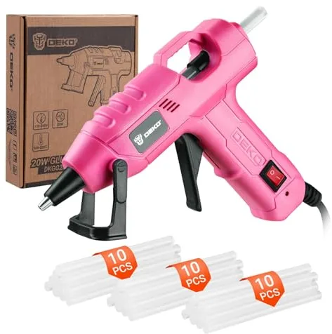 DEKOPRO 20W Pistola Silicona Caliente, Juego de Pistola de Silicona, Pistola Pegamento Caliente con 30 PCS Barras de Pegamento,7mm*100mm Barras,para DIY, Arte, Hogar, Rosa