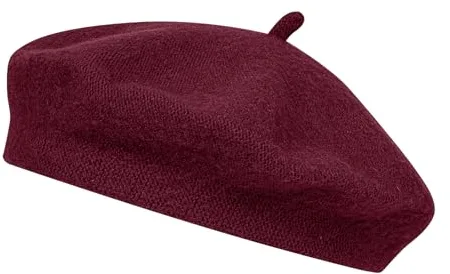 Alaoo Sombrero de Boina Francesa,Sombrero Lana Clásico de Boina Mujer,Elegantes Gorros Vintage Boina,Sombrero Otoño Redondo Vintage,para accesorio, disfraz,Carnaval, Fiesta de Disfraces,Rojo Vino