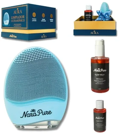 Narapure® Aura – Limpiador Facial Eléctrico de Silicona con 2 Geles Limpiadores - Cepillo de Limpieza Facial Recargable, Impermeable y Suave para Todo Tipo de Piel con Bolsa de Seda (Iris)