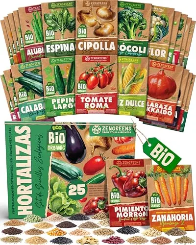 ZenGreens® - Set de semillas de hortalizas eco - 25 variedades para cultivar fácilmente en el jardín, balcón o parterre elevado - Sementes verduras