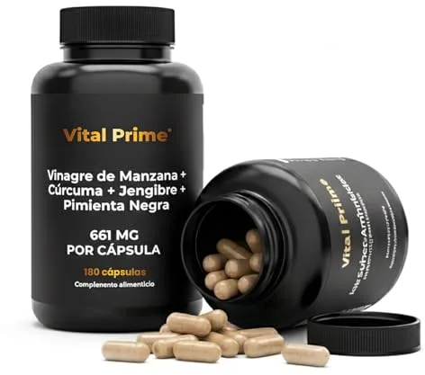 VITAL PRIME Vinagre de Manzana Capsulas 180 Cápsulas 661mg por Cápsula con Cúrcuma, Jengibre y Pimienta Negra con la Madre | Suministro para 6 Meses | Cápsulas de Vinagre de Manzana Apto para Veganos