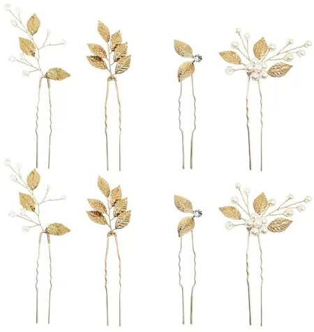 ZEMINRI 8 Piezas Horquillas Doradas Accesorios Pelo el Cabello en Forma de U para Mujeres y Niñas Horquillas Pelo Mujer Fiesta Hoja Tocados de Boda Invitada para Mujeres Bodas Fiestas(Doradas)