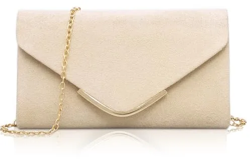 Larcenciel Bolso Mujer de Ante, Elegante Bolso de Mano de Albaricoque con Cadena Desmontable, Sobre Clutch Fiesta de Noche de Terciopelo Clásico, Cartera de Mano de Moda para Boda, Fiesta, 22x11x5CM