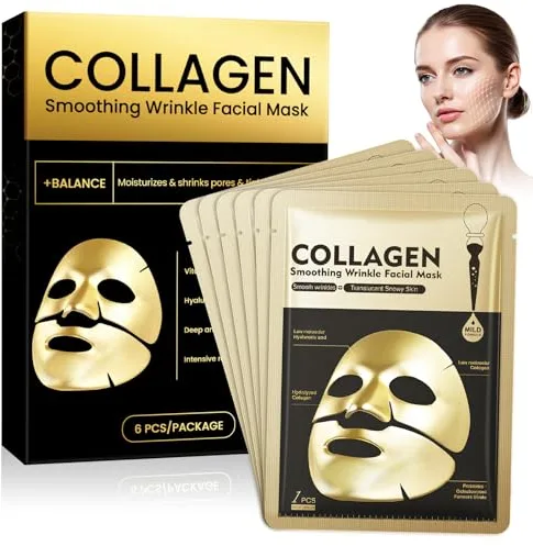 6 Piezas Mascarilla Facial de Colágeno,Mascarilla facial Hidratante,Daily Care mascarillas,Mascarillas Faciales Hidratante y Calmante,nutritiva para pieles secas,Aumentar el brillo,humedad