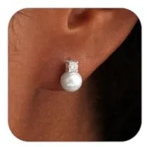 ZNBOH Pendientes Perla Mujer Plata de Ley 925 Hipoalergenicos Oro Pendientes con Blanco Perlas Cultivadas Circonita Bola Novia Helix Piercing Tragus Naturales Perlas 6mm/8mm/19mm