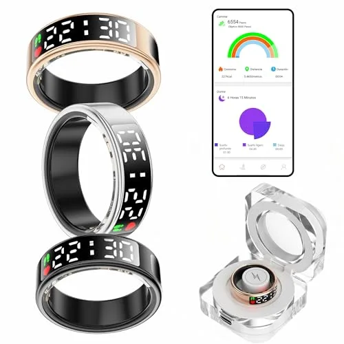 smartia - Anillo Inteligente con Pantalla Tactil, Smart Ring para Hombre y Mujer, Anillo Inteligente con Actividad Fitness y Control de Salud, Monitoriza tu Sueño, Incluye Puerto DE Carga (Plata, 10)
