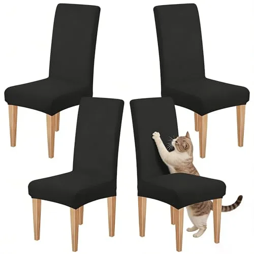 Dioxide Fundas para Sillas de Comedor Ajustables y Elásticas, Fundas Sillas Material Duradero y Fácil de Limpiar Fundas Sillas de Comedor Ideal para Hogar, Restaurante (Negro, Pack de 4)