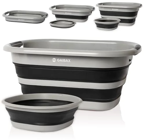 Cesto Ropa Plegable de Colada | Barreño Plegable Incluido | Blanco/Gris | Gran Capacidad 26L | Cesta Multiuso para Colada y Almacenaje | Diseño Compacto Ahorra Espacio en Hogar y Camping (Gris/Negro)