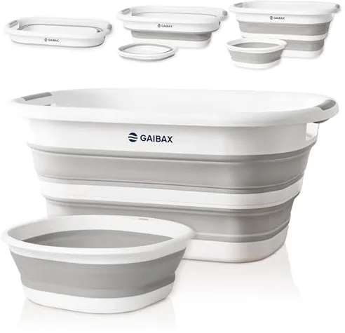 Cesto Ropa Plegable de Colada | Barreño Plegable Incluido | Blanco/Gris | Gran Capacidad 26L | Cesta Multiuso para Colada y Almacenaje | Diseño Compacto Ahorra Espacio en Hogar y Camping (Blanco/Gris)