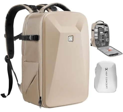 K&F CONCEPT Mochila para cámara Bolsa Impermeable a Prueba de Golpes con Compartimento para portátil de 16" Funda rígida para cámara DSLR/SLR/Mirrorless(Caqui)