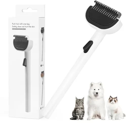 Euqvunn Dematting Comb para Mascotas de Pelo Largo – Cepillo para Perros con Liberación de Pelo con Un Clic, Deslanador para Perros y Gatos Antienredos, Elimina Subpelo, Pelo Suelto & Nudos