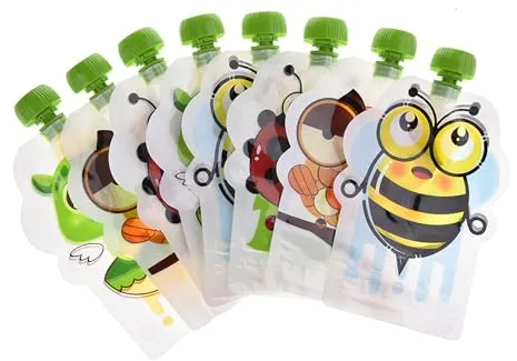 8PCS Bolsitas De Alimento Reutilizable, Bolsas Reutilizables Comida Bebe Sin BPA, Recipientes Para Comida Bebe Para Destete, Yogur, Puré De Frutas (150ml/pcs)