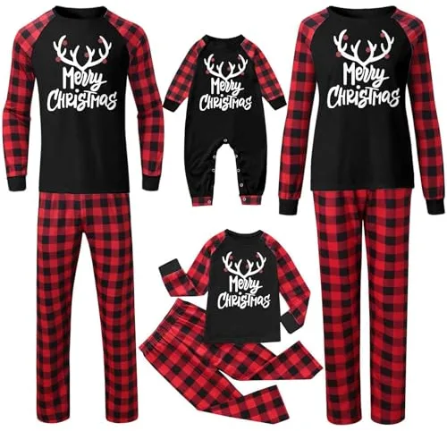 riou Pijamas Navideños Familiares a Juego Conjunto De Pijamas Navideños Familiar Pijamas Navideños para Toda La Familiar Tops Pantalón Cuadros Rojos Pijama De Invierno Mujer Infantil Niños Hombre