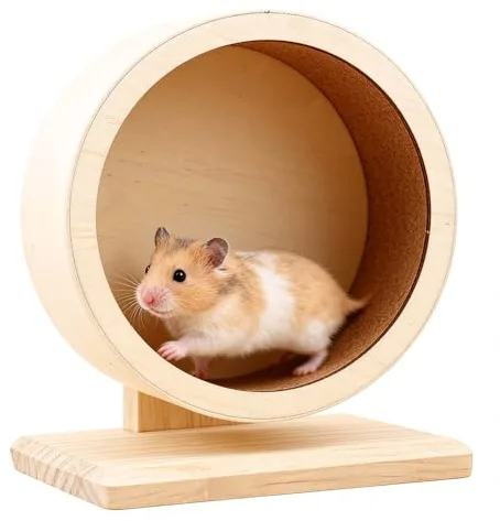 Wxeadu Rueda Hamster de Madera, Rueda de Hámster de Madera, Ruedahamster Silenciosa, Rue-da de Ejerciciohamster, Giratoria Silenciosa para Jerbos, Ratones, Enanos, Chinchilla(15 cm de Diámetro)