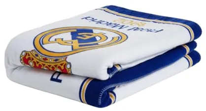 ARDITEX, Real Madrid Manta Polar, Manta para Sofa de Coralina, Tacto Súper Suave y Gran Capacidad de Abrigo, Poliester de 200gsm, 150 x 95 Centimetros (Blanco)