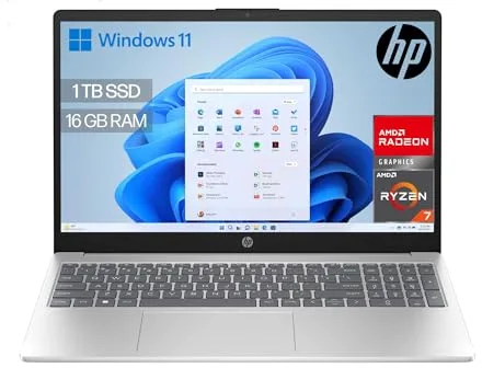 HP 15-fc0245ns - Ordenador portátil de 15.6" FHD (AMD Ryzen 7-7730U, 16 GB RAM, 1TB SSD, AMD Radeon Graphics, Windows 11) Plata - Teclado QWERTY Español