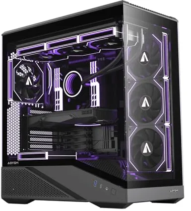 Abysm Gaming Arian Frame A400 – Torre ATX Gaming con Chasis Inclinado, 4 Ventiladores ARGB PWM, Cristal Templado, Soporte GPU 420 mm, USB Type-C, Refrigeración Líquida 360 mm – Caja PC Gamer Negra