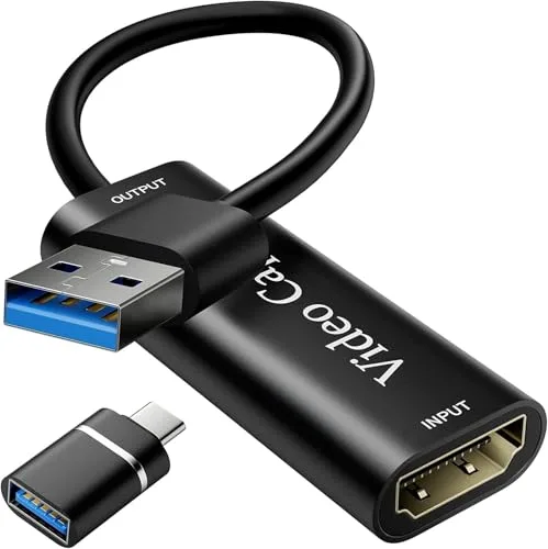 VIXLW Tarjeta de Captura de vídeo, USB 3.0 HDMI a USB C/A Game Capture Card, Entrada 4K y Captura de 2K30Hz, Compatible con Nintendo Switch PS Xbox TV Youtube Camera Laptop Teléfono Móvil Mac OBS